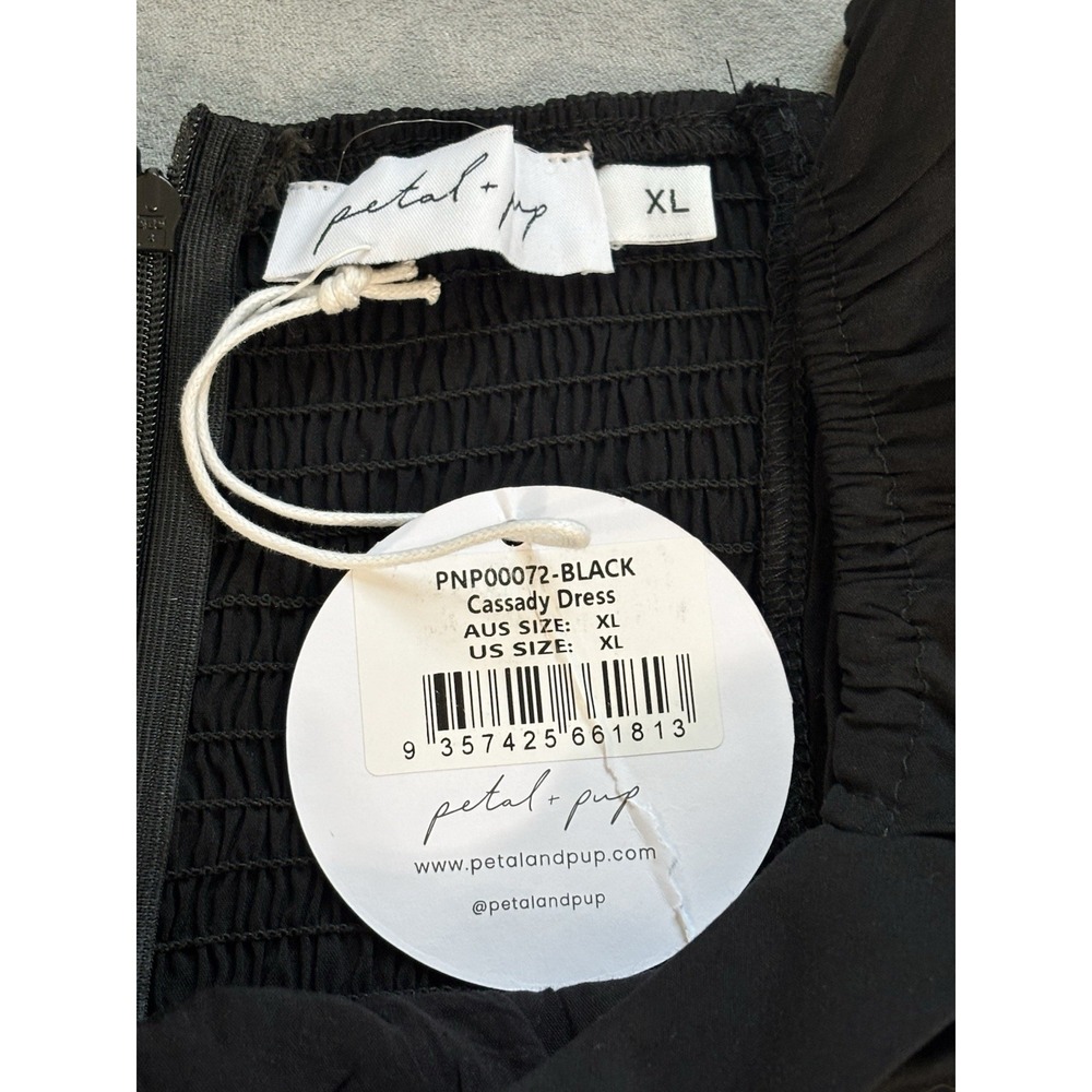 Petal & Pup Puff Sleeve Midi Dress XL Black Romantic Classic Feminine Milkmaid - Picture 3 of 14